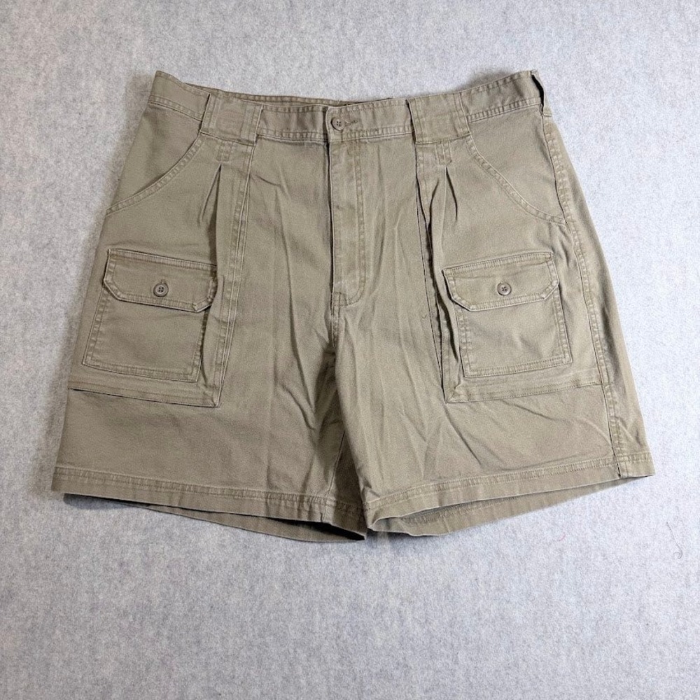 Cabelas Cargo Shorts Mens 38 Tan Cotton Stretch Pleated Hiking Outdoor Classic